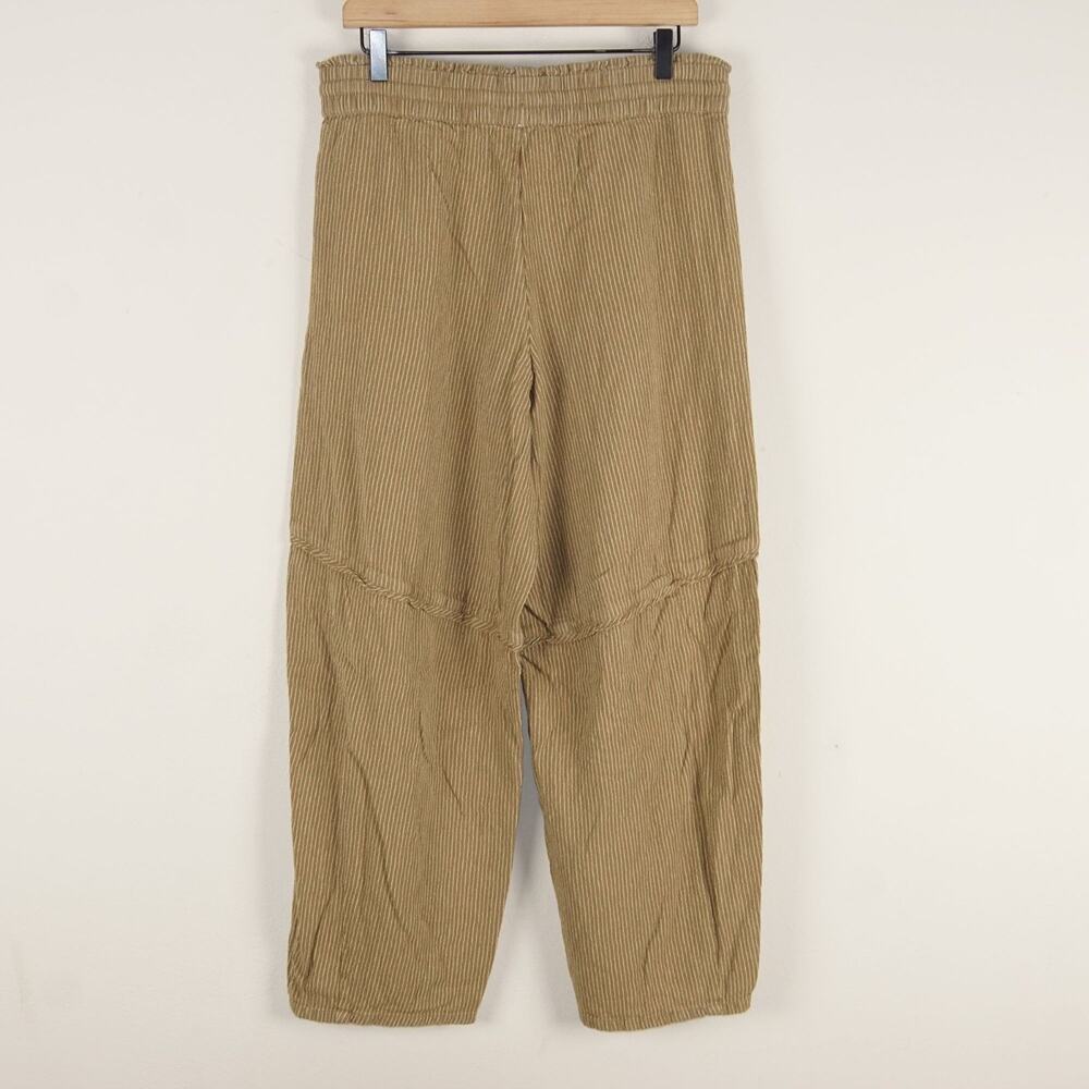 Free People Something Good Leaf Green Striped Cotton Pull On Barrel Leg Pants L - Picture 4 of 9